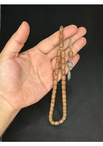 Sıkma Kehribar Tesbih Koyu Krem Renkli Kapsül Kesim 11,5mmx7,5mm T-608
