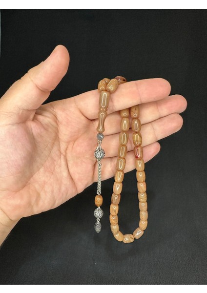 Sıkma Kehribar Tesbih Koyu Krem Renkli Kapsül Kesim 11,5mmx7,5mm T-608 fiyatları