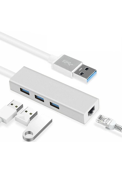FC06 3 Bağlantı Noktalı USB 3.0 To 3usb3.0 10/100 Mbps Ethernet Kablolu Çoklayıcı Adaptör