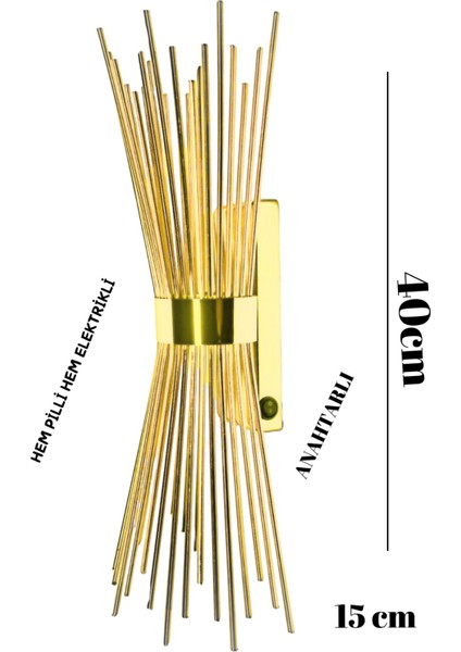 1 Adet-Kirpi Gold Aplik,Pilli Aplik led Ampüllü Tekli Duvar Apliği, Tekli Duvar Lambası, Otel Kafe Salon Ofis Için