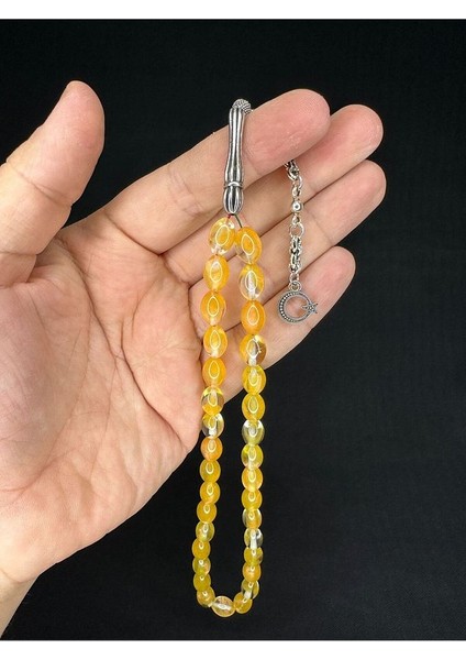 TOZ KEHRİBAR TESBİH SARI RENKLİ BEYZİ KESİM 10MMX6,5MM T-681 fırsatları