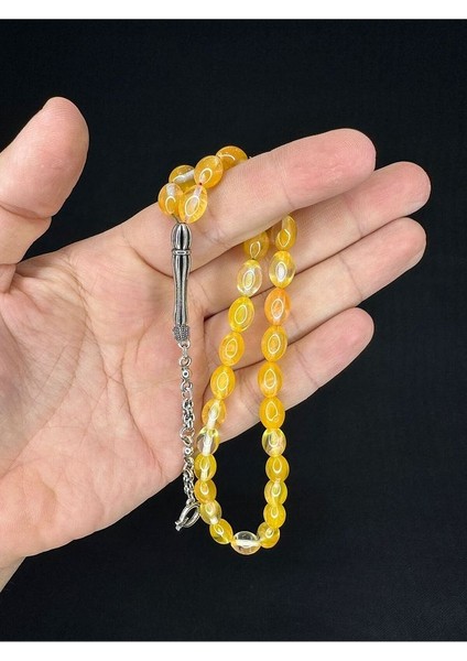 TOZ KEHRİBAR TESBİH SARI RENKLİ BEYZİ KESİM 10MMX6,5MM T-681 indirimleri