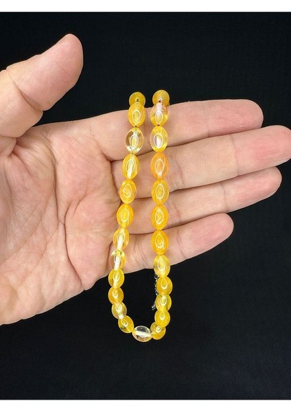 TOZ KEHRİBAR TESBİH SARI RENKLİ BEYZİ KESİM 10MMX6,5MM T-681