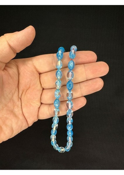 Toz Kehribar Tesbih Mavi Renkli Beyzi Kesim 10MMX6,5MM T-680 modelleri