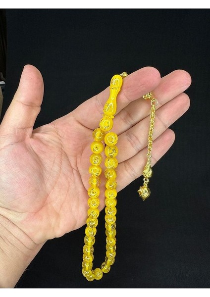 Altın Varaklı Uçak Camı Tesbih Küre Kesim 10MM Sarı Renkli T-686