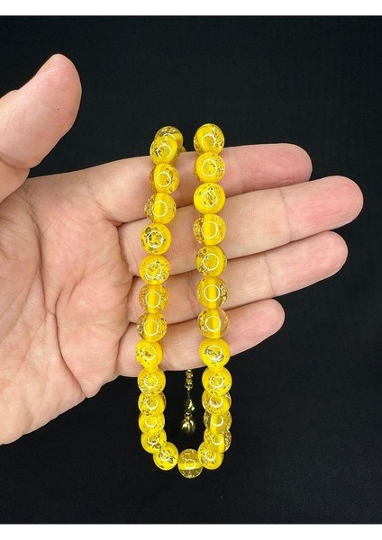 Altın Varaklı Uçak Camı Tesbih Küre Kesim 10MM Sarı Renkli T-686 modelleri