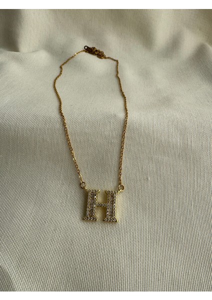 Çelik Zirkon Taşlı H Harf Kolye