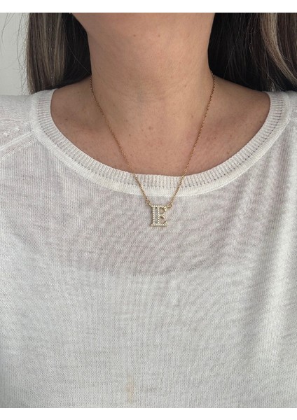 Çelik Zirkon Taşlı E Harf Kolye fiyatları