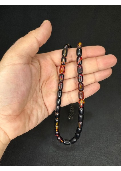 Sıkma Kehribar Tesbih Siyah-Sarı Renkli Kapsül Kesim 11 mmX8 mm T-616 modelleri