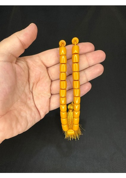 Sıkma Kehribar Tesbih Koyu Sarı Renkli Kapsül Kesim 10,5 mmX9 mm T-610