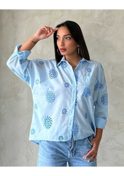 Brode Desenli Uzun Kollu Delikli Gömlek modelleri