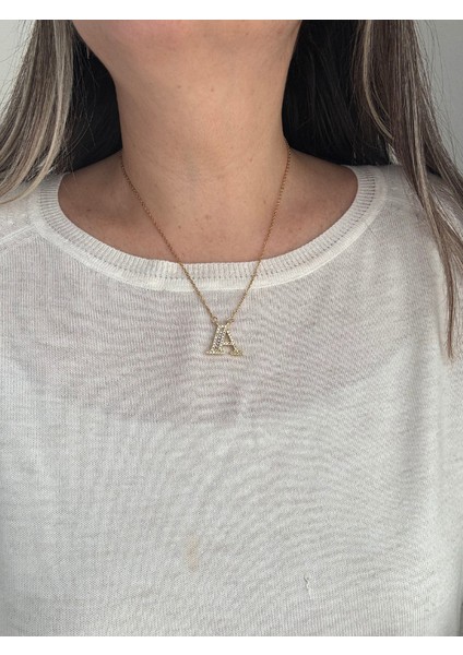 Çelik Zirkon Taşlı A Harf Kolye fiyatları