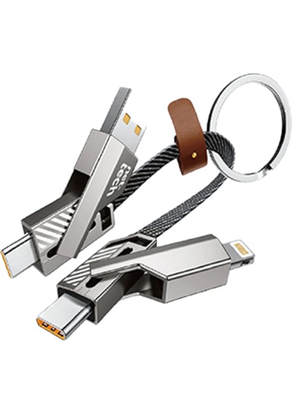 NT-DC44 4 In 1 60W Ip Örgü USB To Micro + Lightning + Type-C Şarj ve Data Kablosu