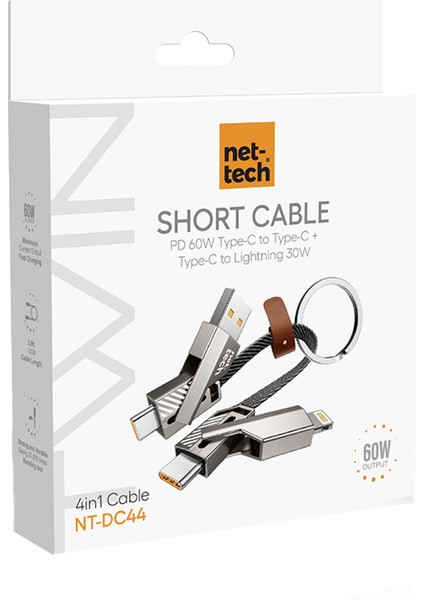 NT-DC44 4 In 1 60W Ip Örgü USB To Micro + Lightning + Type-C Şarj ve Data Kablosu