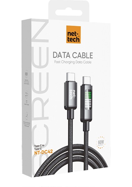 NT-DC42 60W Plastik 100 cm Type-C To Type-C Şarj ve Data Kablosu