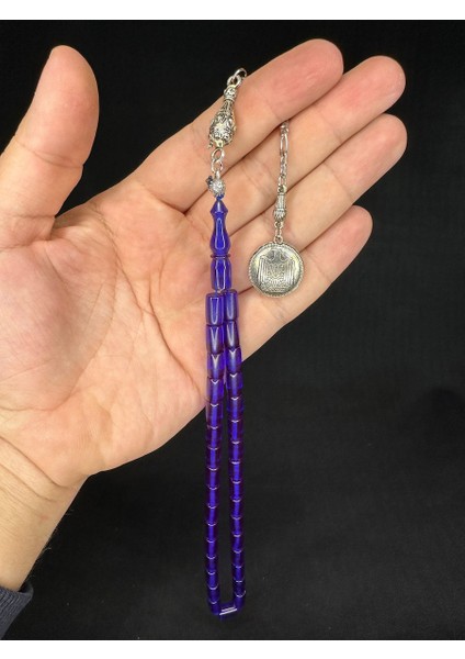 Ateş Kehribar Tesbih Lacivert Renkli Kesme Kesim 10,5mmx6,5mm T-657
