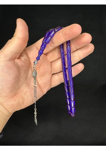 Ateş Kehribar Tesbih Lacivert Renkli Kesme Kesim 10,5mmx6,5mm T-657