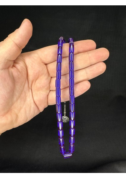 Ateş Kehribar Tesbih Lacivert Renkli Kesme Kesim 10,5mmx6,5mm T-657