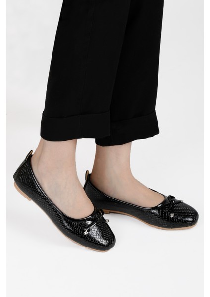 Fiyonklu Kadın Balerin Babet Altın Yılan Desen Gold, Gümüş, Leopar Renklerde