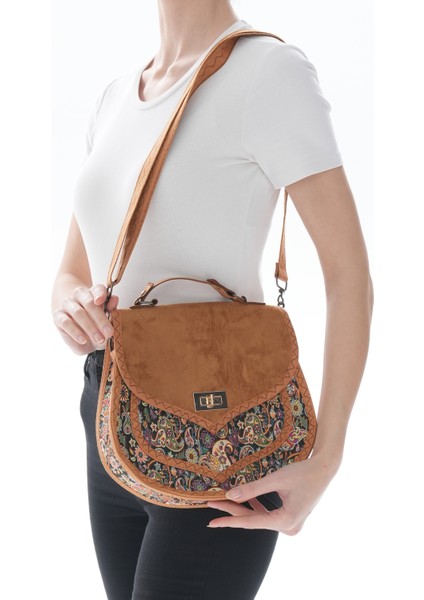 Iran Işi El Yapımı Etnik Desenli Süet Vizon Askılı Orta Boy Omuz Çantası modelleri