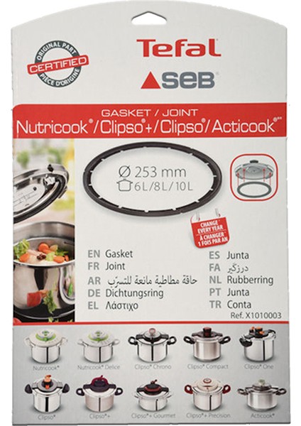 Düdüklü Tencere Acticook-Nutricook-Precision Lastik 8 - 10 Lt TENCERE İÇ ÇAPI 25 CM X1010003