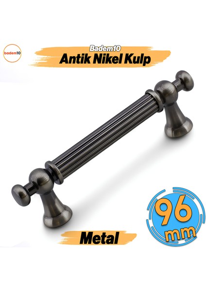 Selçuklu Antik Nikel Metal Kulp 96 mm Mobilya Çekmece Mutfak Dolabı Dolap Kapak Kulpları