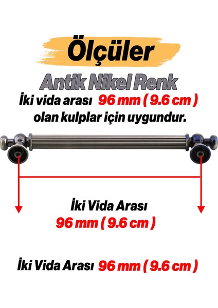 Selçuklu Antik Nikel Metal Kulp 96 mm Mobilya Çekmece Mutfak Dolabı Dolap Kapak Kulpları