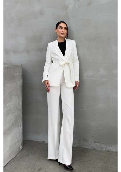 Kadın Ikili Kuşaklı Blazer Ceket Pantolon Takım fiyatları