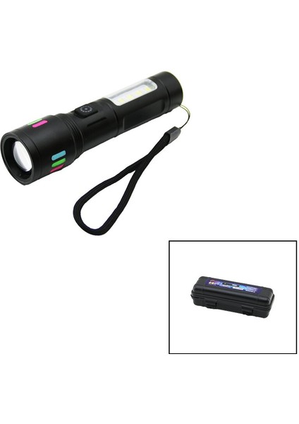 Metal Gövde 2ın1=zoom - Rgb 9 LED El Feneri USB Şarjlı Mini Pls.kutulu