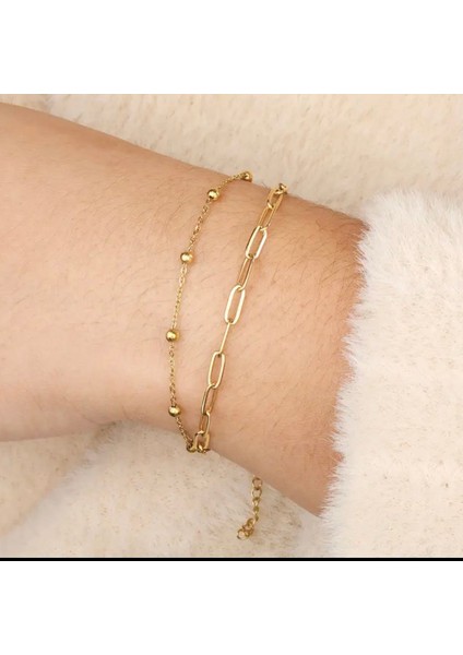 Kadın Çelik Kararmaz 2 Li Bileklik