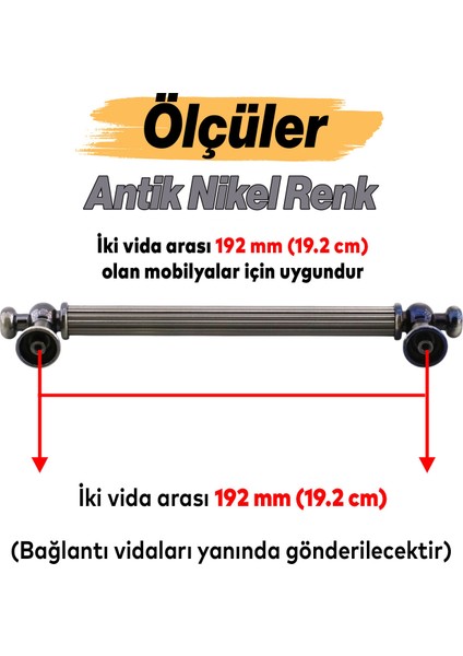 Selçuklu Antik Nikel Metal Kulp 192 mm Mobilya Çekmece Mutfak Dolabı Dolap Kapak Kulpları