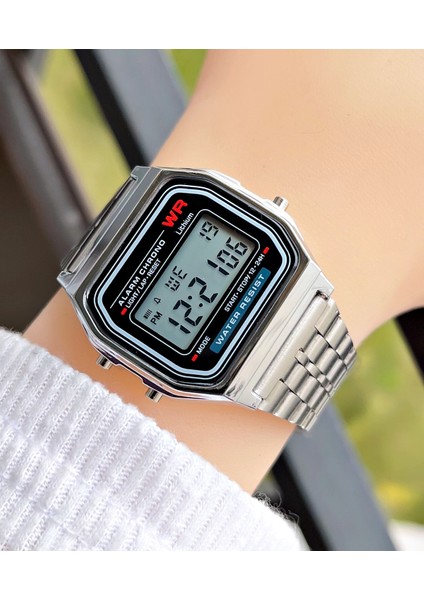 Dijital Işık Alarm Kronometreli Gümüş Renk Kare Spor Unisex Kol Saati fiyatları