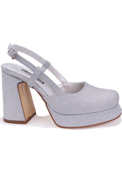 DZA07-337560 Gümüş Simli Platform Topuklu Kadın Ayakkabı