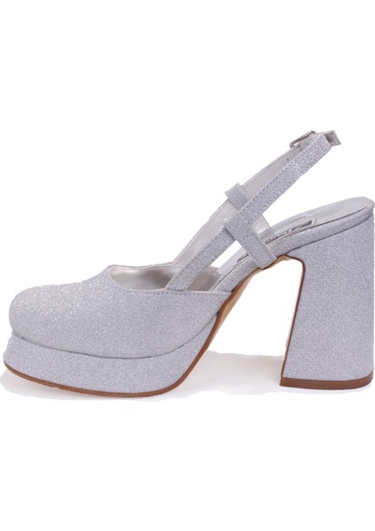 DZA07-337560 Gümüş Simli Platform Topuklu Kadın Ayakkabı