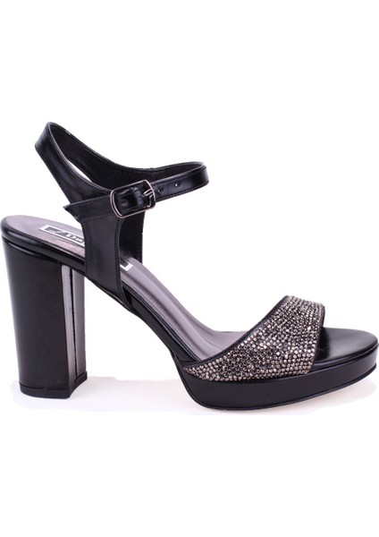 DZA07-337140 Siyah Boncuklu Platform Topuklu Kadın Ayakkabı