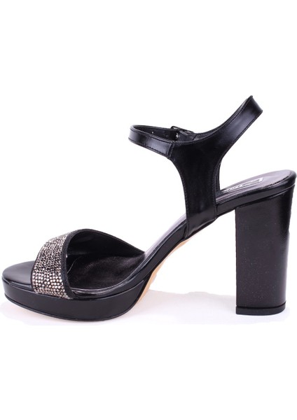 DZA07-337140 Siyah Boncuklu Platform Topuklu Kadın Ayakkabı