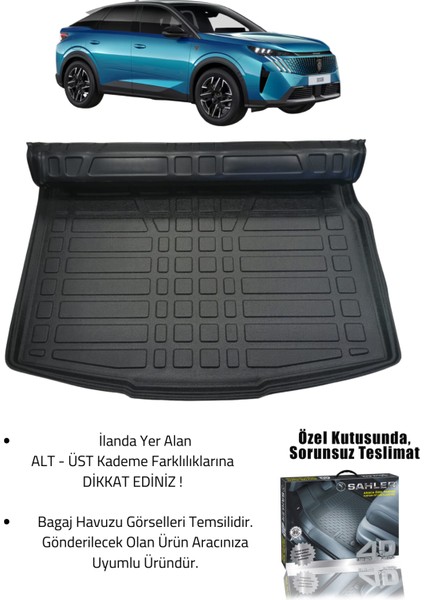 Peugeot 3008 2024+ Uyumlu 4.5d Premium Havuzlu Oto Paspas ve Liner Marka 3D Alt Bagaj Havuzu indirimleri