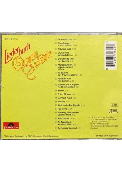 (Plak Değildir CD Dir) CD Liederbuch Ougenweide CD