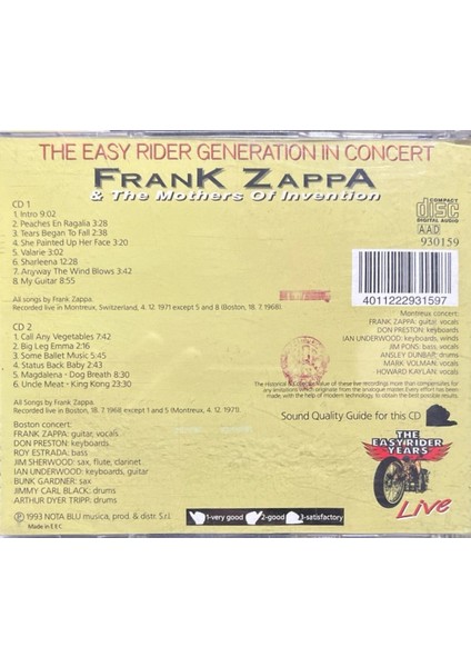 (Plak Değildir CD Dir) CD Frank Zappa The Easy Rider Generation In Concert Double (Unoffical) CD