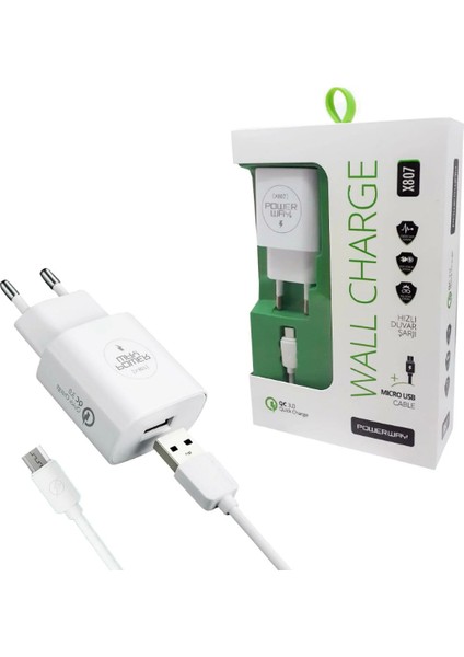 X807 Micro USB 3.0A Hızlı Şarj Cihazı Seti