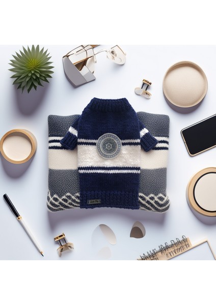 Kedi Köpek için Mavi Beyaz Denizci Kazak