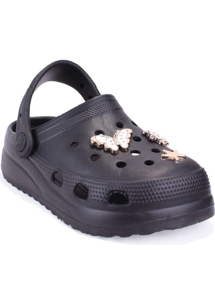 DJA75-205 Siyah Taşlı Ortopedik Günlük Kız Çocuk Cross Spor Terlik