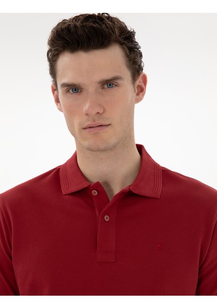 Erkek Nar Çiçeği Slim Fit Kıvrılmaz Polo Yaka Basic Tişört 50302561-VR239