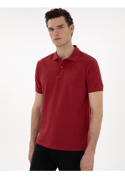 Erkek Nar Çiçeği Slim Fit Kıvrılmaz Polo Yaka Basic Tişört 50302561-VR239
