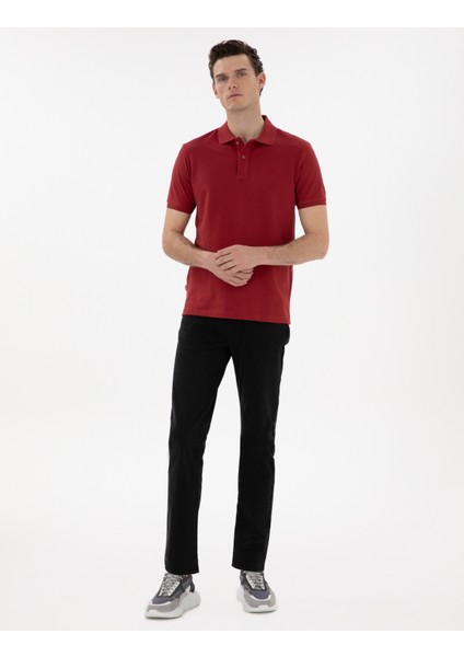 Erkek Nar Çiçeği Slim Fit Kıvrılmaz Polo Yaka Basic Tişört 50302561-VR239