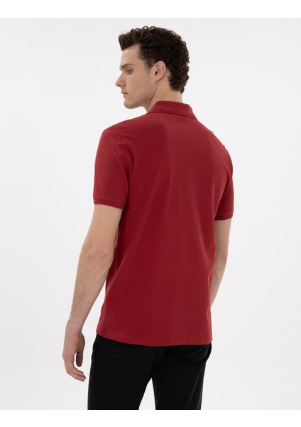 Erkek Nar Çiçeği Slim Fit Kıvrılmaz Polo Yaka Basic Tişört 50302561-VR239