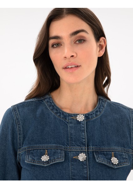 Kadın Mavi Crop Top Jean Ceket 50306930-VR036