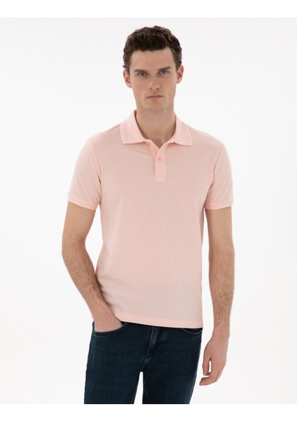 Erkek Pudra Slim Fit Kıvrılmaz Polo Yaka Basic Tişört 50302561-VR042