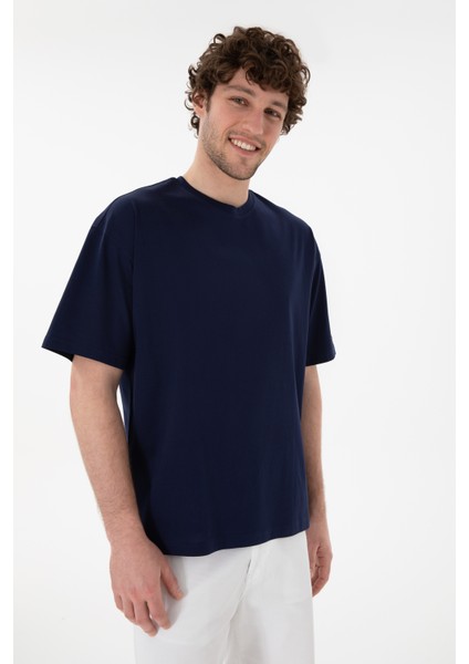 Erkek Lacivert Tişört Basic 50313089-VR033 fırsatları