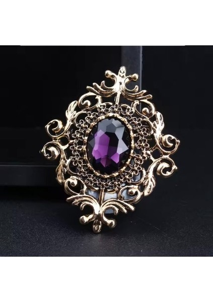 Mor Taşlı Vintage Broş